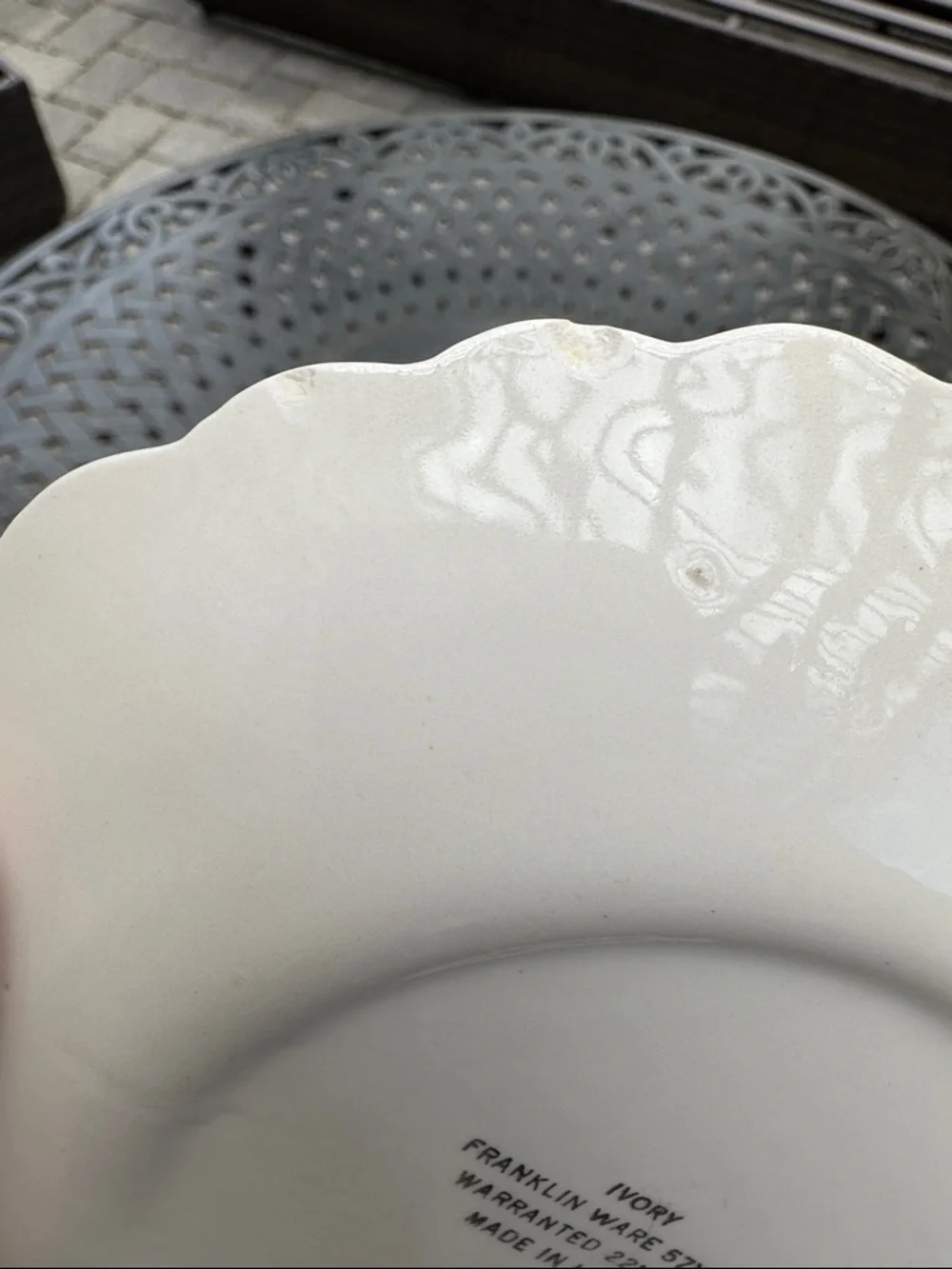 Franklin Ivory Scalloped Edge Dessert Plates White with 22K Pink Floral Accent